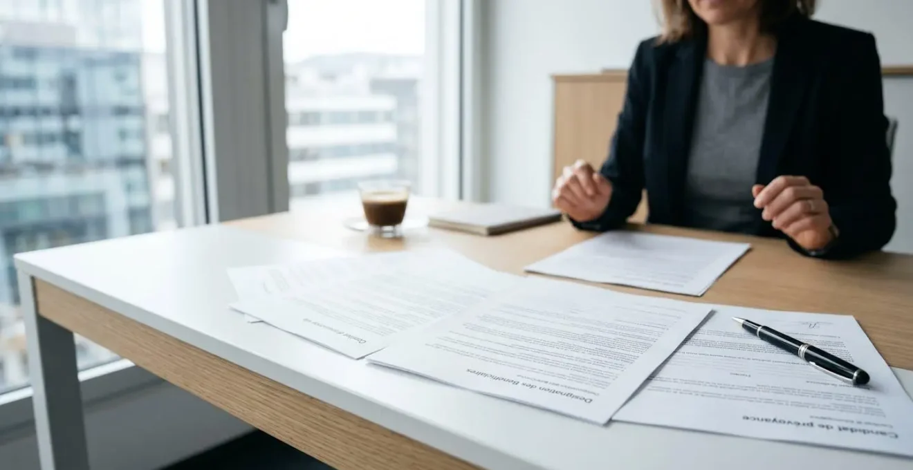 Documents de contrat d'assurance vie ouverts sur un bureau professionnel avec un stylo positionné pour modification de clause bénéficiaire